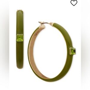 Gold Tone Green Stone Hoop Earrings From DKNY